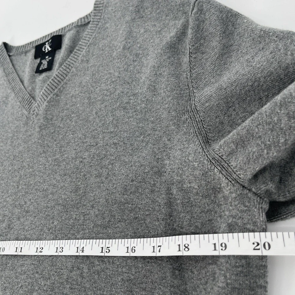 Calvin Klein Mens Sweater 100% Cotton V Neck Pullover Gray Preppy Academia‎ Sz M